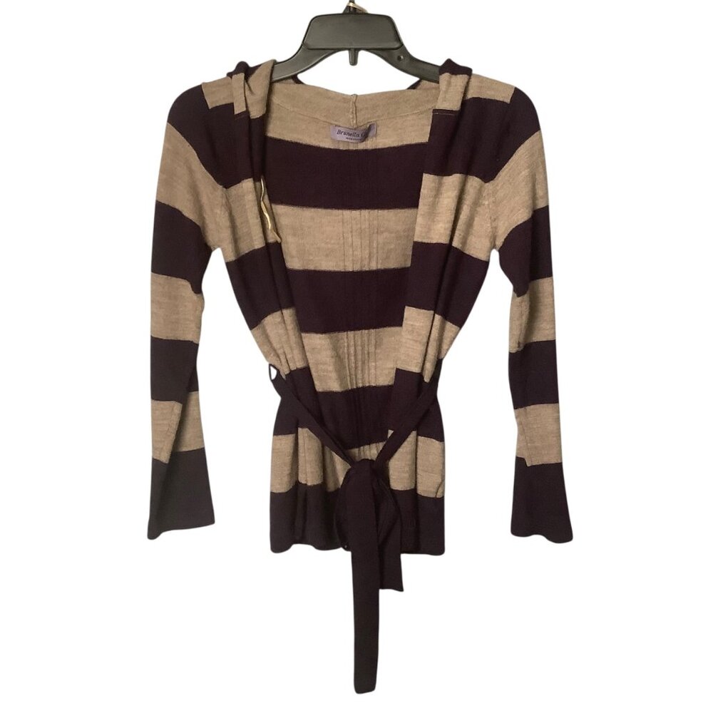 Brunella Gori Hooded‎ Belted Striped Wool Cardigan Sweater Women Medium Italy
